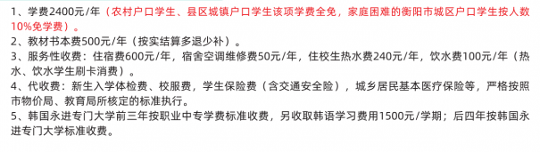 衡陽市職業(yè)中等專業(yè)學校學費